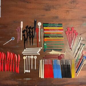 Vintage Collection of 97 Swizzle Sticks Drinks Mixer Airlines Hotels Bars